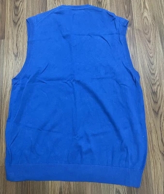 Alan Flusser Sweater Vest Mens XL Blue V Neck Argyle 100% Cotton Golf Knit Soft - Image 1 of 4