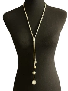 Lia Sophia Necklace Lariat “Celestial" Silver Tone Mesh Double Chain Ball Beads - Picture 1 of 24