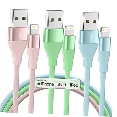 Paquete de 3 cargadores de iPhone de 10 pies cable Lightning certificado Apple MFi carga rápida  Foto 1 de 4