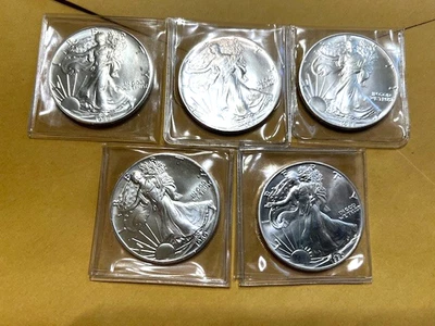 1986, 1987, 1988, 1989, 1990  - American Silver Eagle $1 One Dollar SILVER Coins - Image 1 of 4