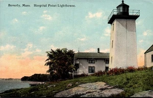 LIGHTHOUSE BEVERLY MASS. POSTCARD Hospital Point Lighthouse - Picture 1 of 2