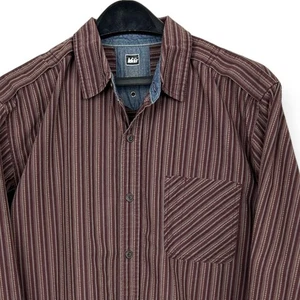 REI Men's Large Cotton Poly Blend Button Up Maroon Brown Striped Shirt - Picture 1 of 5