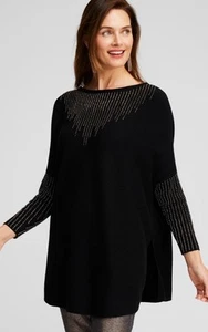 Chico’s Sweater Poncho Women’s S/M Cashmere Blend Black - Picture 1 of 10
