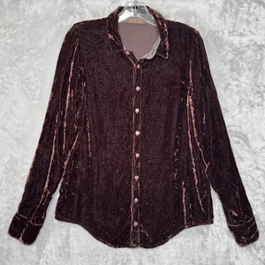 CP Shades Shirt Womens Small Crushed Velvet Silk Blend Button Up Long Sleeve USA - Picture 1 of 10