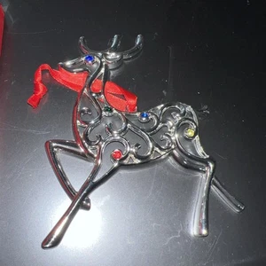 Lenox Christmas Ornament Sparkle And Scroll Lennox Crystal Reindeer Silverplate - Picture 1 of 11