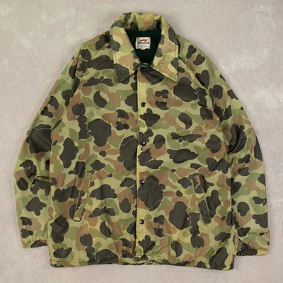 Vintage 80s Camo Fleece Lined Coach Jacket L Men's Khaki Green Camouflage - Image 1 of 4