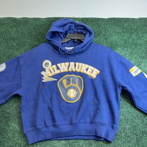 Damen Hoodie CROPPED STYLE Sweatshirt Pullover Small blau MILWAUKEE BREWERS WEAR - Bild 1 von 9