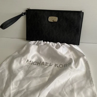 Michael Kors Large Black Monogram Clutch Wristlet With Dust Bag See Description - image 1 of 4