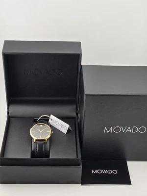 Precio de venta sugerido por el fabricante $795 | Reloj Movado para mujer ultra delgado esfera negra correa de cuero 0607091 NUEVO Foto 1 de 4