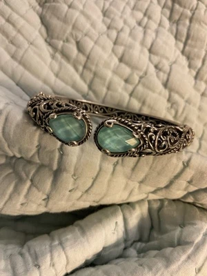 Carolyn Pollack标志。 Coll. Cuff Filigree铰边纯银925水手链L — 第 1/2 张图片