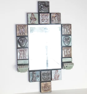 Thyssen Keramik Denmark Tile Mirror 21.5"x 14" Sconce Candleholder - Picture 1 of 7