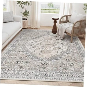 5x7 Area Rugs - Ultra-Thin Washble Rug, Stain Resistant Anti Slip 5'x7' Beige - Picture 1 of 8