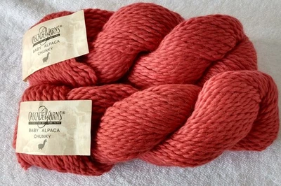 100% Baby Alpaca Chunky Yarn 3.5 oz, 108 yards  645:7A4630 Lot of 2, Coral - Image 1 of 3