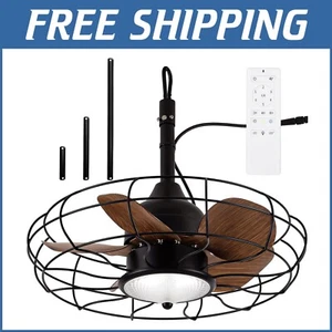 IP65 Rated 20-Inch Plug-In Ceiling Fan with 3 Color LED & Easy Hook Installation - Picture 1 of 9