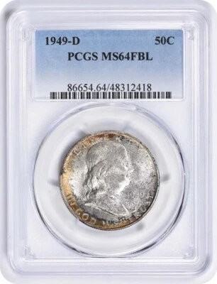 1949-D Franklin Silver Half Dollar MS64FBL PCGS Toned - Image 1 of 2