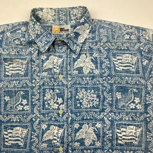 VINTAGE Reyn Spooner Lahain Sailor Powder Blue Nude Gold Label Hawaiian Aloha  - Picture 1 of 5
