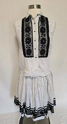 Falda y camiseta sin mangas vintage a juego para mujer con estampado blanco negro Foto 1 de 4