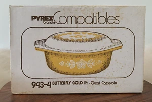 SEALED BOX - Vintage Pyrex Butterfly Gold 943-4 1 1/2 Quart Casserole (043) - Picture 1 of 6