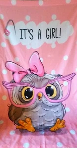 ♡CUTE OWL ♡ 2 LARGE PINK Baby Banners IT'S A GIRL Fabric Panels ♡ Baby Shower - Picture 1 of 2