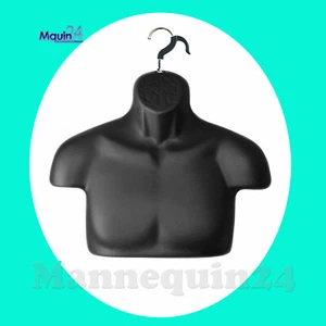 BLACK FREE-STANDING MANNEQUIN MALE TORSO DRESS FORM with REMOVAL HANGER - Picture 1 of 3