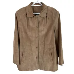 Vintage Orvis Genuine Leather Jacket Womens L Brown ButtonUp Heavy Lined Outdoor - Picture 1 of 4