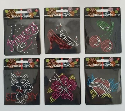 6 DIY Iron on Stones Patches Stickers Cloth Hat Cap Bag Fabric Assorted Design - Image 1 of 3