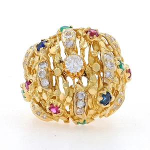 Jack Gutschneider Diamant Émeraude Vintage Serti Cocktail Bague or Jaune - Photo 1 sur 10