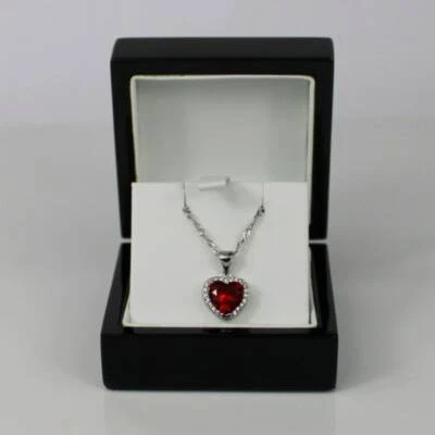 WHITE GOLD FINISH Heart Cut Red Ruby Created Diamond Necklace + Gift Box - Image 1 of 4