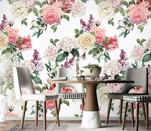 3D White Rose ZHU2427 Wallpaper Wall Mural Removable Self-adhesive Zoe - Picture 1 of 5