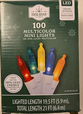 Christmas 100 Lights Multicolor Mini Lights 9.5ft. WHITE Wire. New Incandescent  - Image 1 of 4