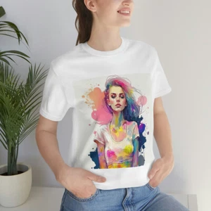 A quirky neon watercolor dream girl with cute lips wide t-shirt - Picture 1 of 11