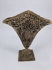 Vintage Art Nouveau Ornate Filigree Gold Metal Brass Fan India Vase 8-3/4" Tall