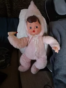 Vintage Rubber Face Plush Doll Toy with Bottle Rushton Type 1960’s 21” - Picture 1 of 2