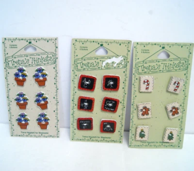 Trena's Trinkets Buttons, Christmas, Teacher & Flowers Ceramic New Old Stock - Image 1 of 4