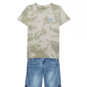 True Religion T Shirt Jean Shorts Set Boys Size 3T 2 Piece Acid Wash and Denim - Picture 1 of 15