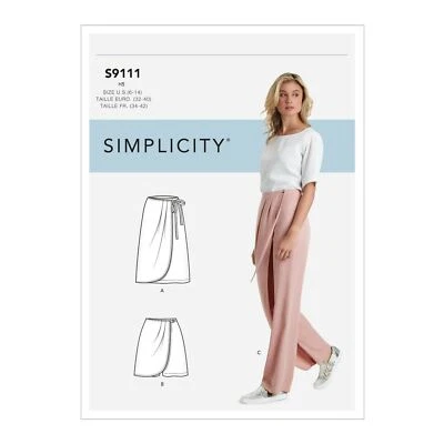 Simplicity Sewing Pattern 9111 Misses 6-14 Faux Wrap Pants Skirt and Shorts - image 1 of 4