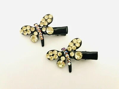 PAR de pinzas para el cabello mariposa de cristal, amarillo - graduación formal nupcial  Foto 1 de 3