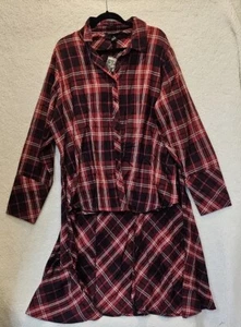 Ashley Stewart Shirt Womens18 Jester Red Plaid Button Up Hi/Lo Boho Top NWT - Picture 1 of 4