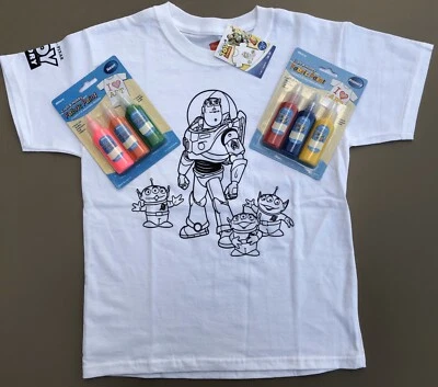 Camiseta para colorear y pinturas de tela Buzz Lightyear Toy Story simplicidad para niños pequeños Foto 1 de 4