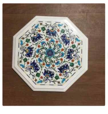 Mesa de mármol blanco de 12" con incrustación de centro de café malaquita verde decoración del hogar js Foto 1 de 4