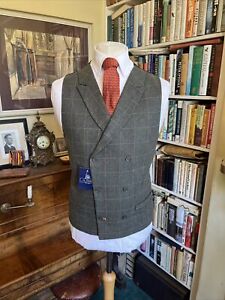 Lloyd Attree & Smith Green and Orange Check Double Breasted Waistcoat