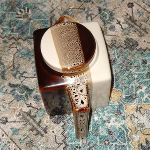 Tea Pot ceramic Pier 1 Square Teapot Brown Tan & Cream New Stoneware - Picture 1 of 12