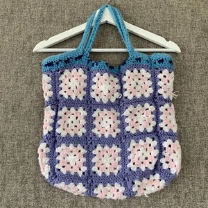 Crochet Granny Square Shoulder Bag Tote Bag Purse Purple Pink White - Picture 1 of 6
