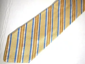 Jos A Bank Herren Krawatte Krawatte gold blau gestreift strukturiert 60" Karriere - Bild 1 von 4