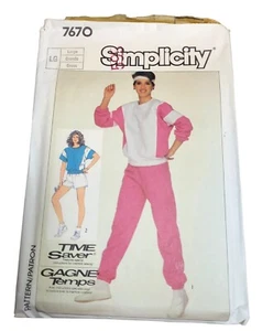 Vtg Simplicity Sewing Pattern 7670 80s Workout Sweat Suit Pullover Top Pants LG - Picture 1 of 2