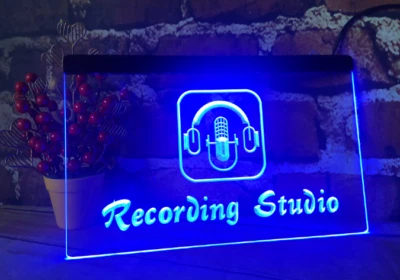Recording Studio Microphone LED Neon Light Sign home room gift decor size 12 x 8 - Image 1 of 3