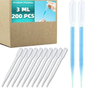 200 Pcs Plastic Pipettes Droppers 3Ml Disposable Transfer Eye Dropper Small DIY - Picture 1 of 6