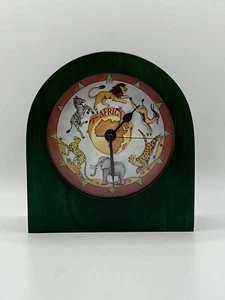 African Animals Lion Elephant Mantle/Desk Wood Clock Battery Operated 4 3/8” EUC - Picture 1 of 15