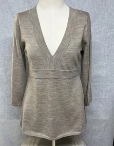 Garnet Hill Womens Medium Merino Wool Pullover V Neck Sweater Tan Heather - Picture 1 of 9