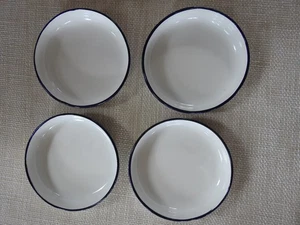 4 Emaille Suppenteller, tiefer Teller, Servierschale, Weiß blauer Rand 21 x 4 cm - Bild 1 von 5